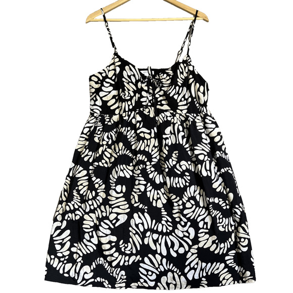 Nine West Strappy Babydoll Dress Large Black White Tan Geometric Knee Length NEW - Picture 1 of 11